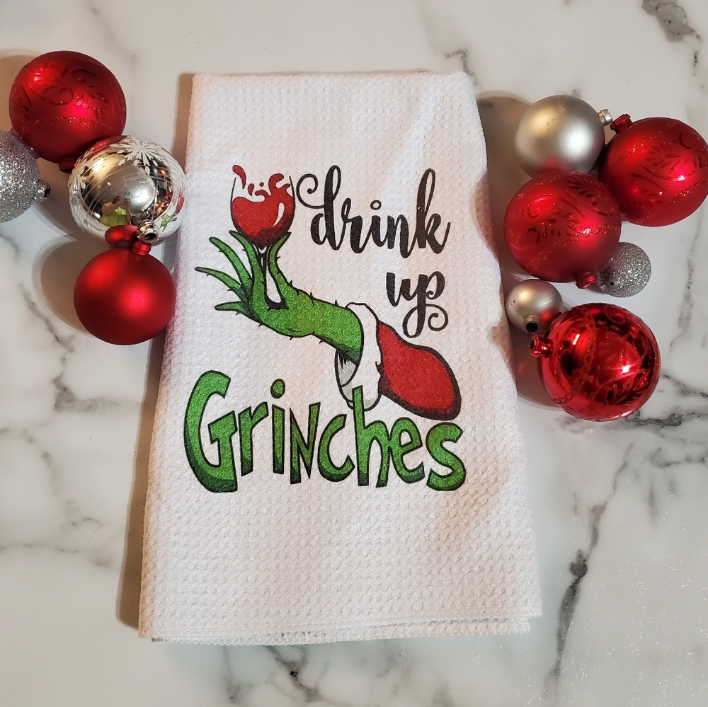 Drink up Grinches Waffle Knit Tea Towel